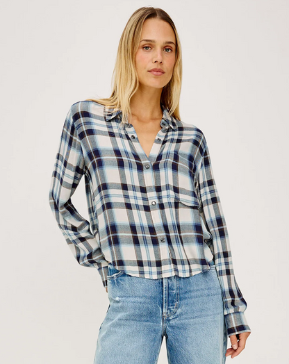 Malin - Ecru Midnight RAILS women's plaid cropped long sleeve shirt