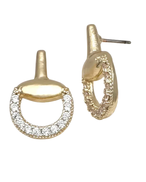 Gold Horse Bit 3/4" CZ Pave Earring