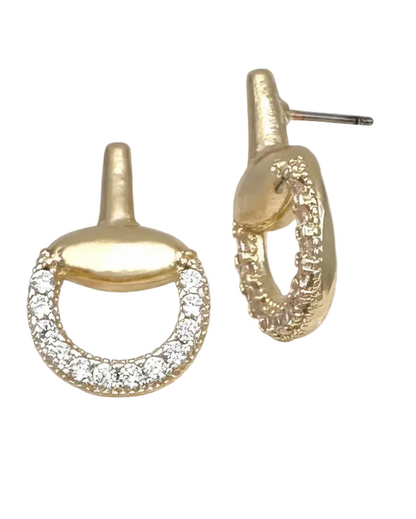 Gold Horse Bit 3/4" CZ Pave Earring