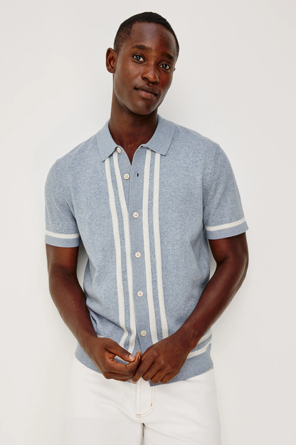 LEO -SKY WHITE knit sweater polo with vertical stripes by RAILS, men's casual short sleeve shirt