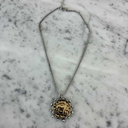 Horse Medallion Necklace - Silver