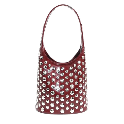 Stefani Studded Bag in Deep Red mit silbernen Nieten, runde Henkel