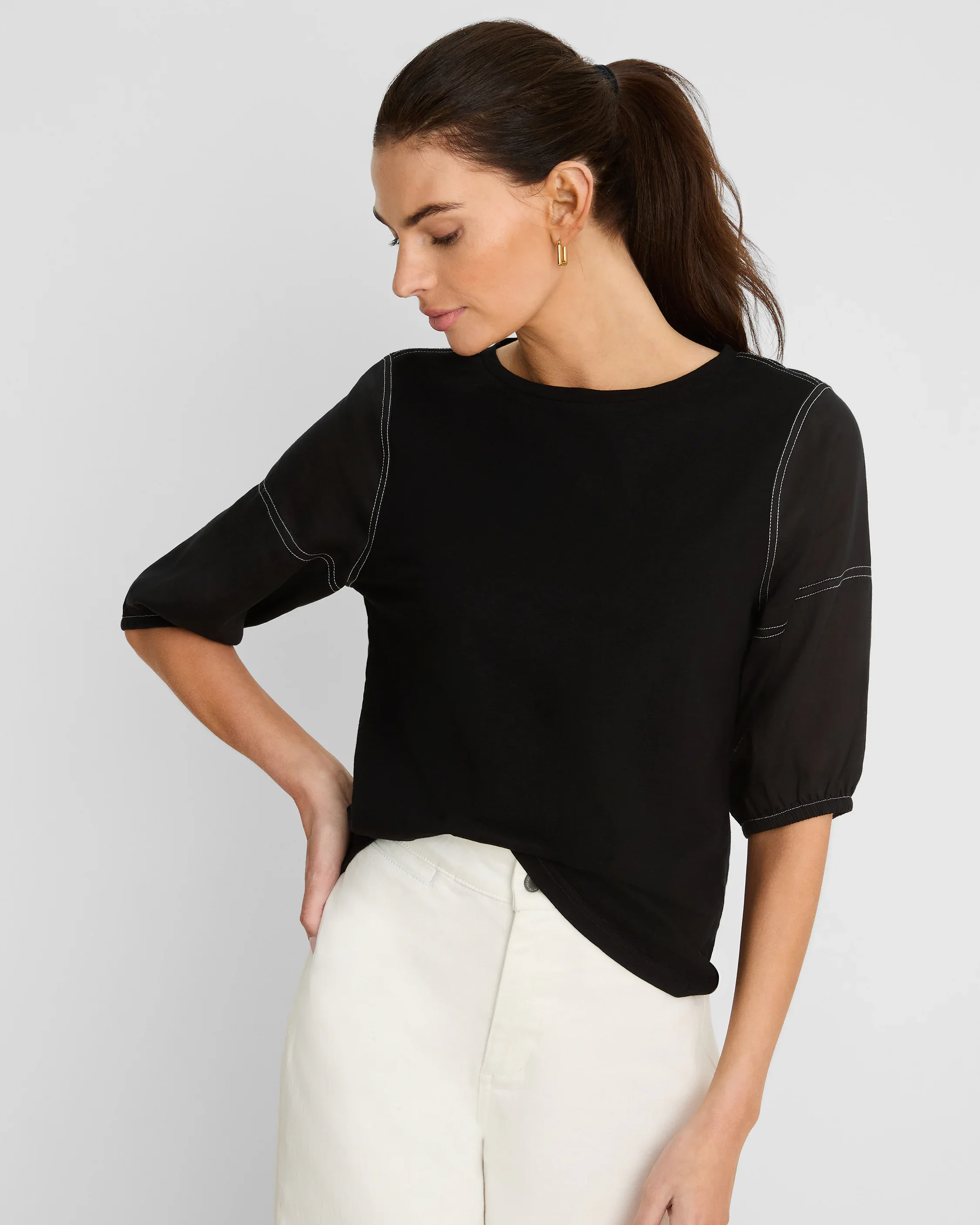 Linen Sleeve Cotton Tee