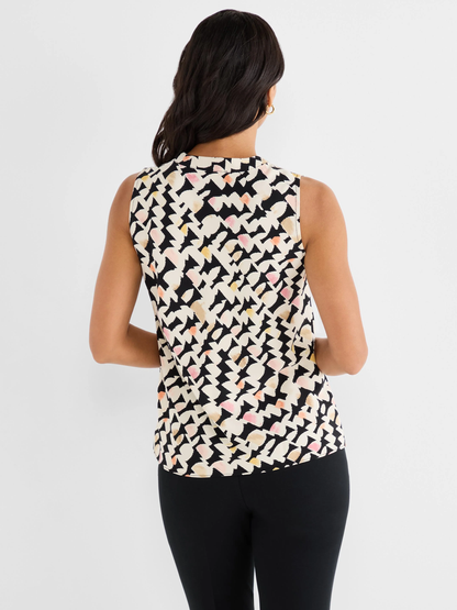 Mod Mix Crepe Tank with multicolor geometric pattern styled from back by NIC AND ZOE, Fredericksburg TX boutique