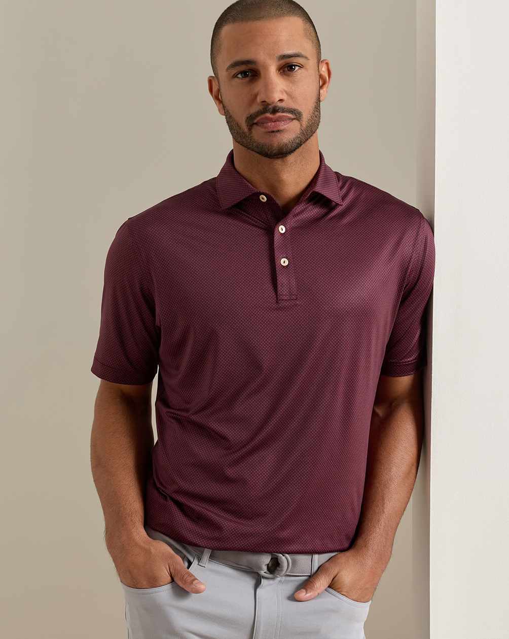 Fulton Performance Jersey Polo - Sean Self Collar by PETER MILLAR in geometric pattern