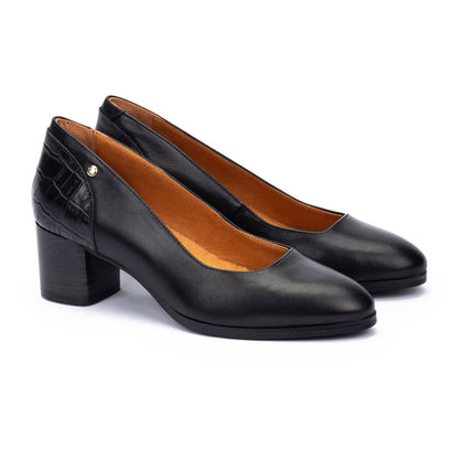 Calafat W1Z-5920C1 black leather heels with embossed detail, PIKOLINOS Women's Shoes HCO