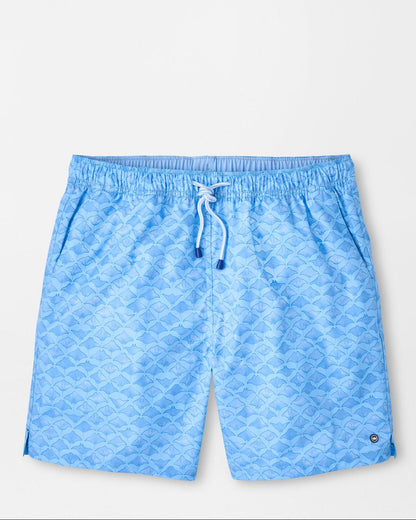 Coronado Swim Trunk in blue geometric and animal print with quick-dry stretch fabric