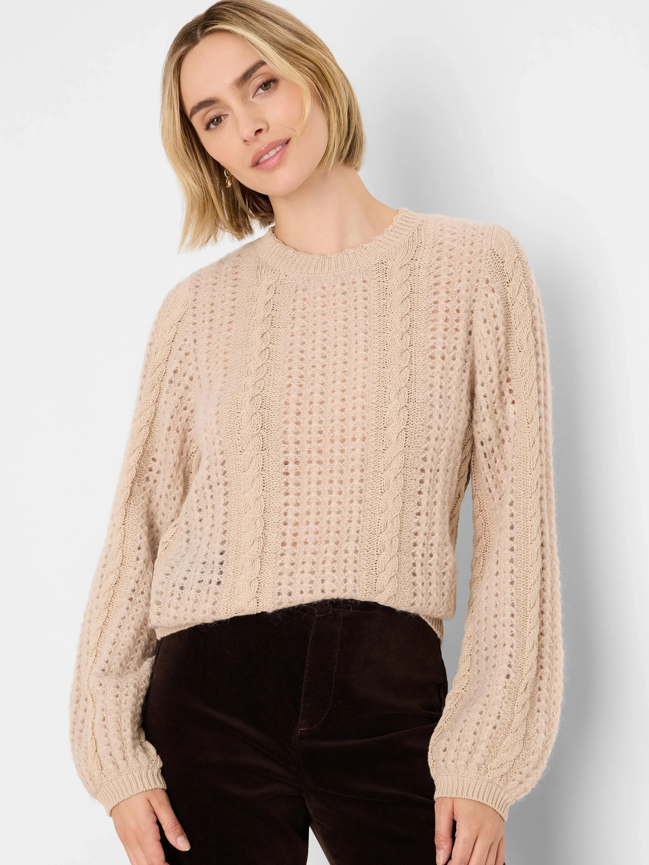 Puff Mix Sweater by NIC AND ZOE in beige textured knit