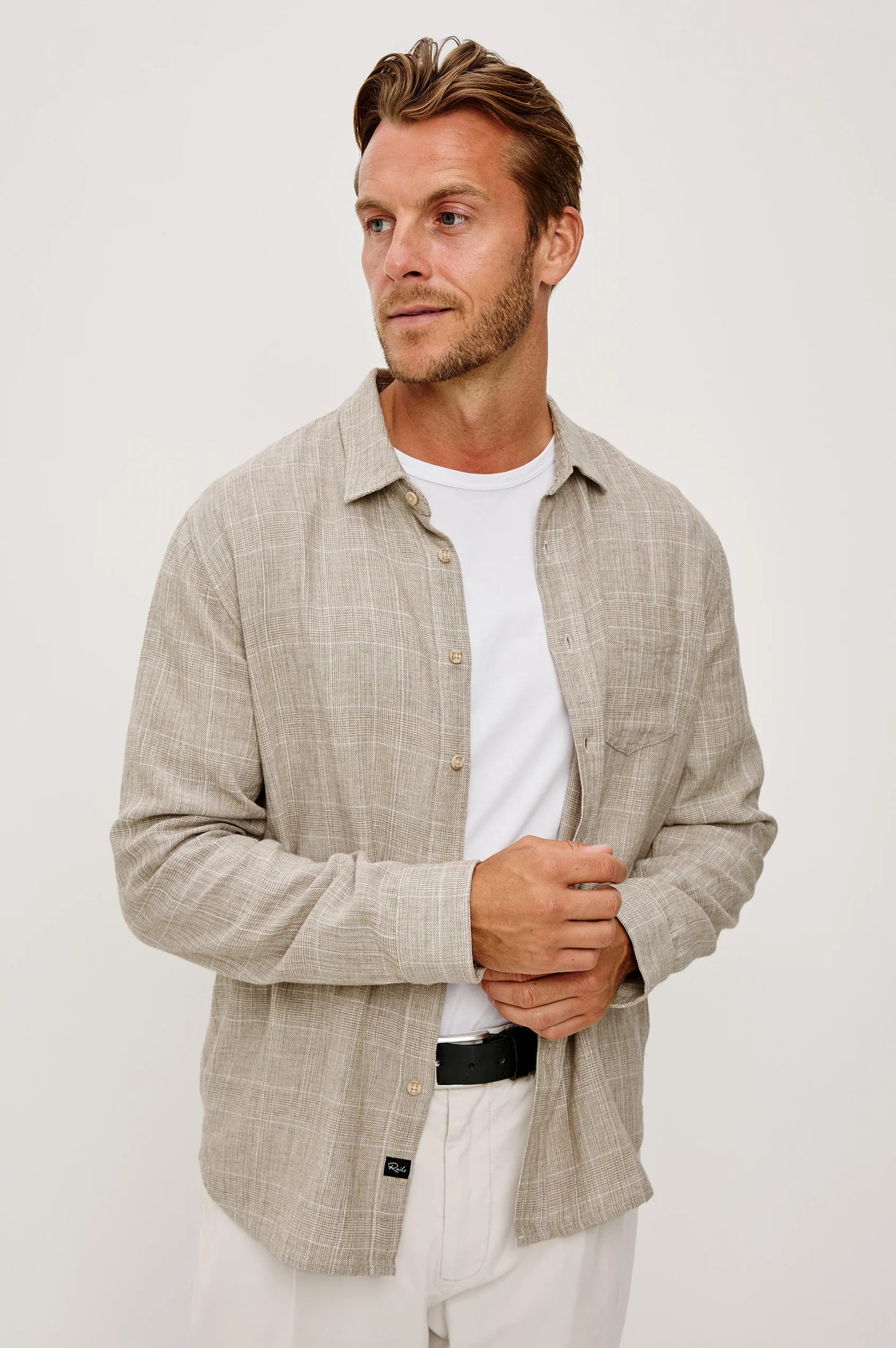 GRACY -BULGUR CREAM relaxed fit checkered button-up shirt in linen-cotton by RAILS
