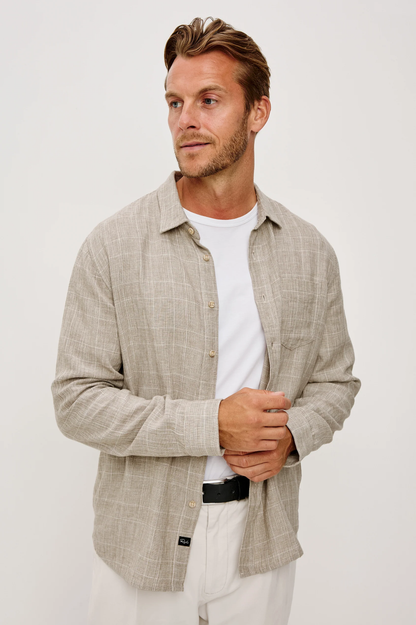 GRACY -BULGUR CREAM relaxed fit checkered button-up shirt in linen-cotton by RAILS