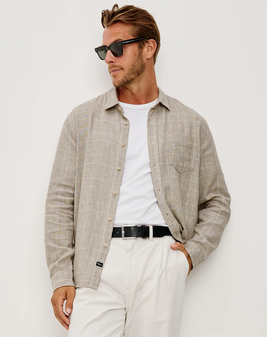 GRACY -BULGUR CREAM checkered button-up shirt with chest pocket, linen-cotton blend by RAILS