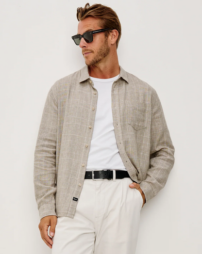 GRACY -BULGUR CREAM checkered button-up shirt with chest pocket, linen-cotton blend by RAILS