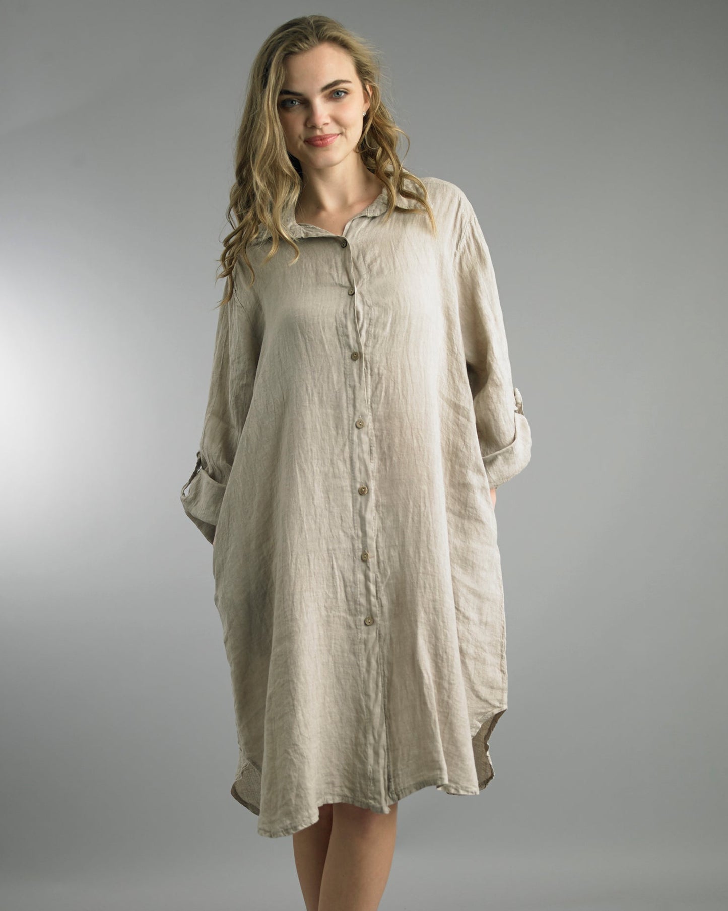 Button Front Dress Washed Linen