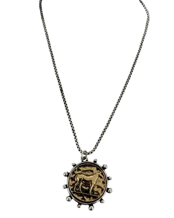 Horse Medallion Necklace - Silver