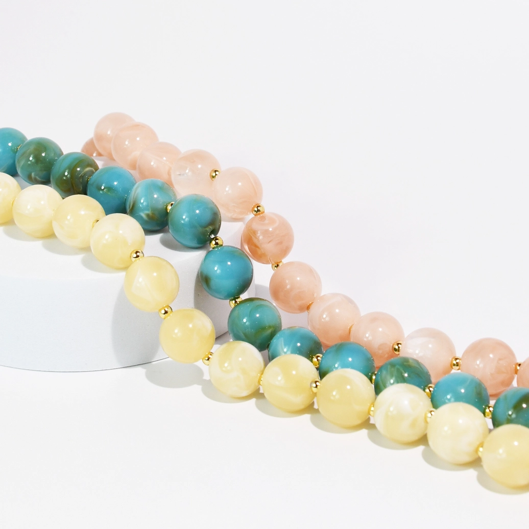 Summer Candy Beads Necklace with pastel blue, blush, and sand beads and gold accents, curated Fredericksburg TX