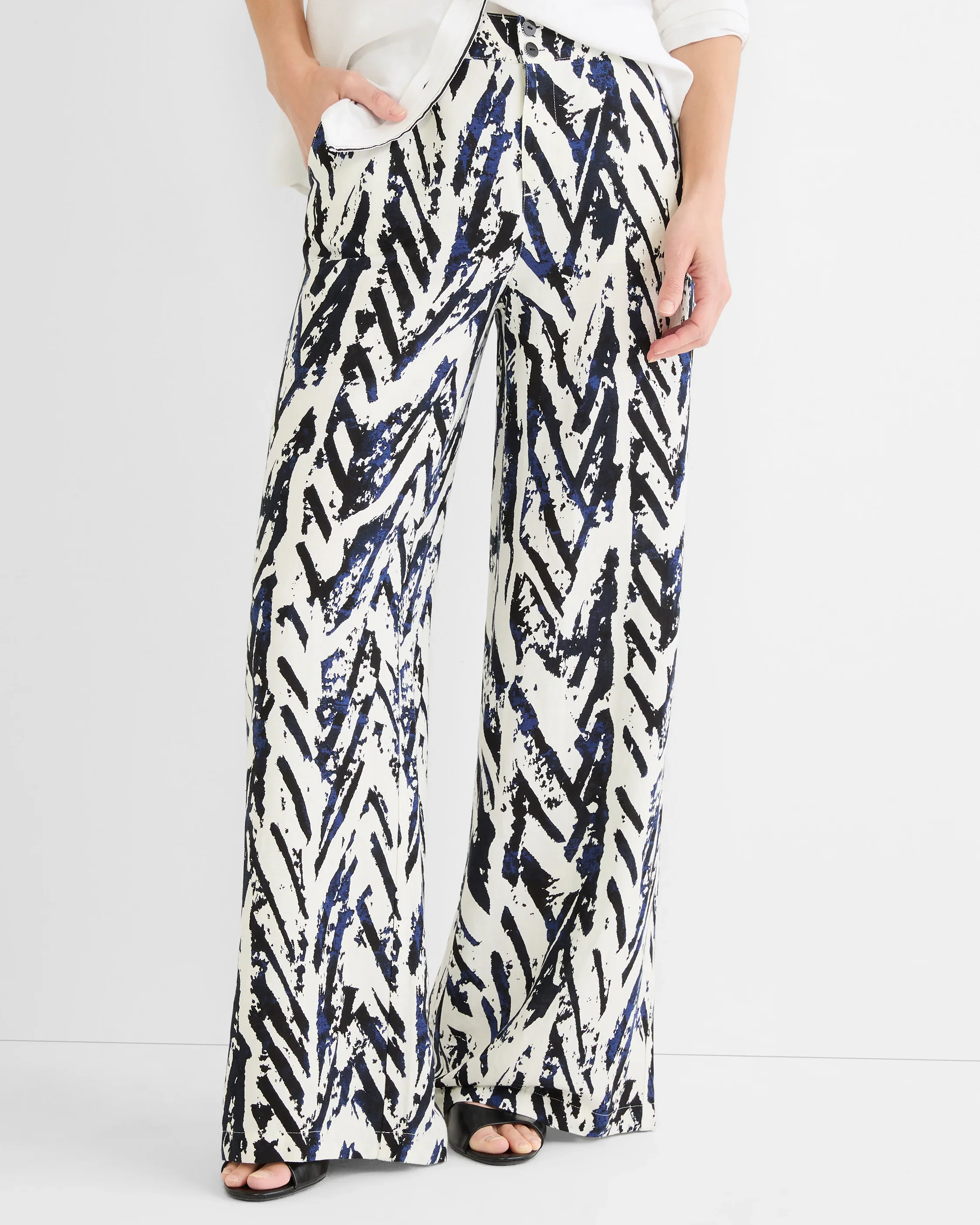 31" Indigo Crosshatch Linen Wide Leg Pant