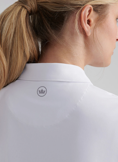 Short-Sleeve Button Polo in white with quick dry fabric, UV protection, and moisture wicking