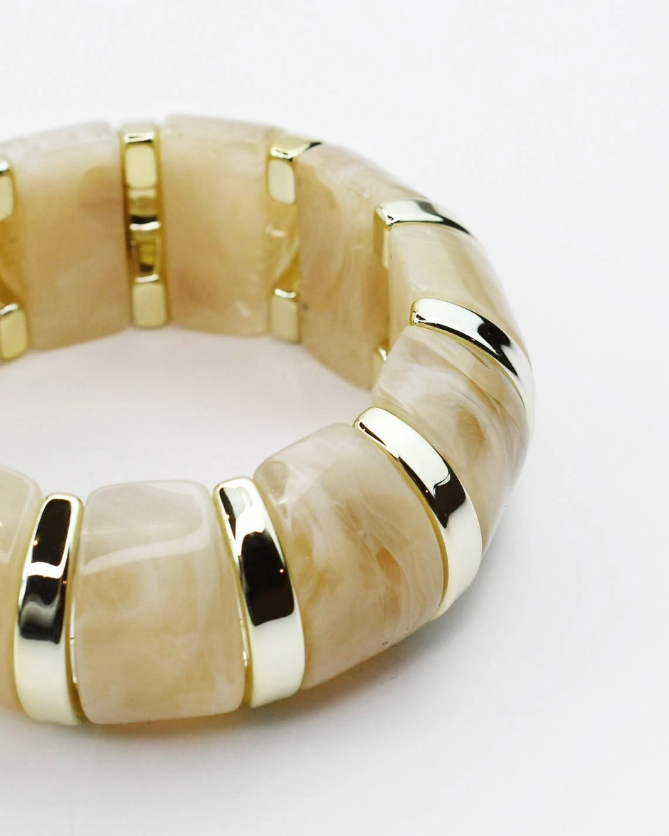 Golden Aura Bracelet - Ivory with glossy marbled resin and radiant gold accents, TREASURE JEWELS Women’s Jewelry