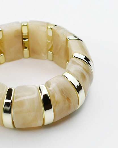 Golden Aura Bracelet - Ivory with glossy marbled resin and radiant gold accents, TREASURE JEWELS Women’s Jewelry