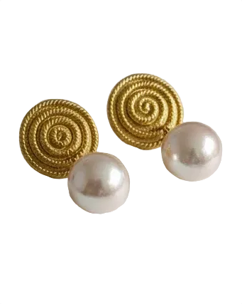 Swirl Post Earring w/ Lg Pearl Dangle