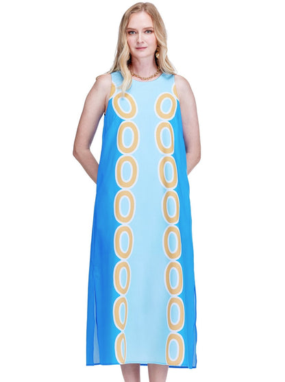 Column Midi - Blue Links by JADE in blue geometric oval pattern, Women's Dresses & Jumpsuits collection