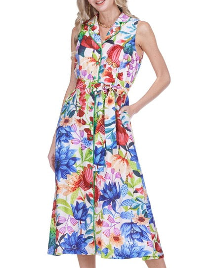 Trimmed Button Flared Dress - Wild Botanica