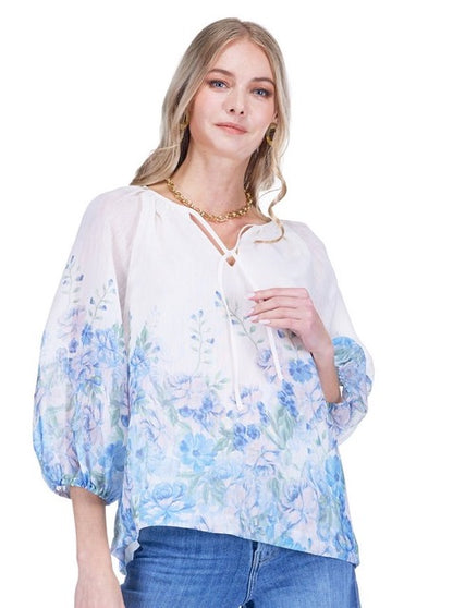 Peasant Top - Blue Wildflower