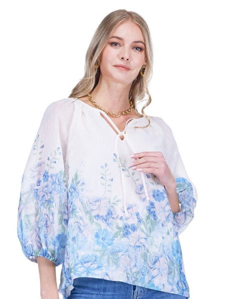 Peasant Top - Blue Wildflower