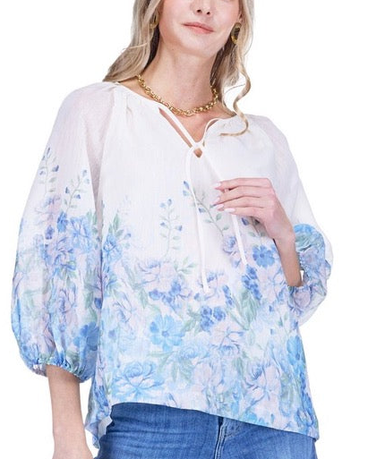 Peasant Top - Blue Wildflower
