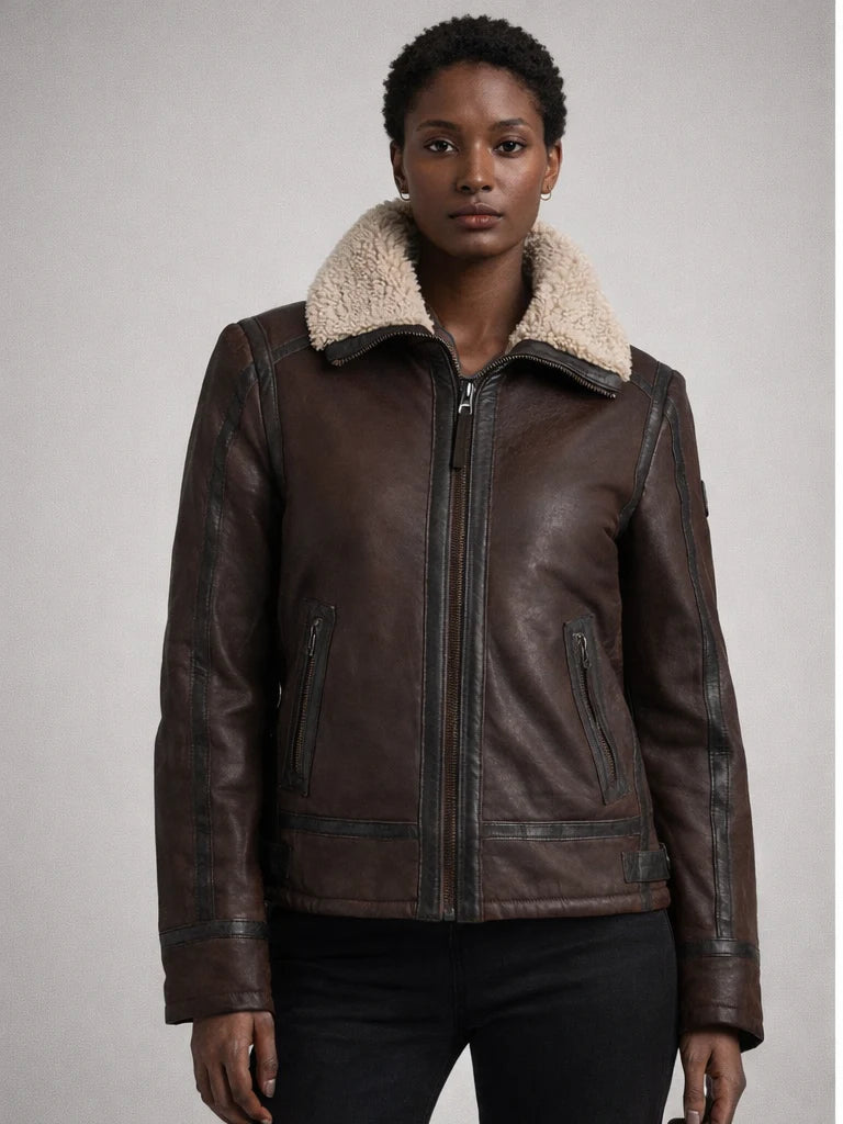 Juneau Cf brown leather jacket with shearling collar from MAURITIUS Women's Jackets collection
