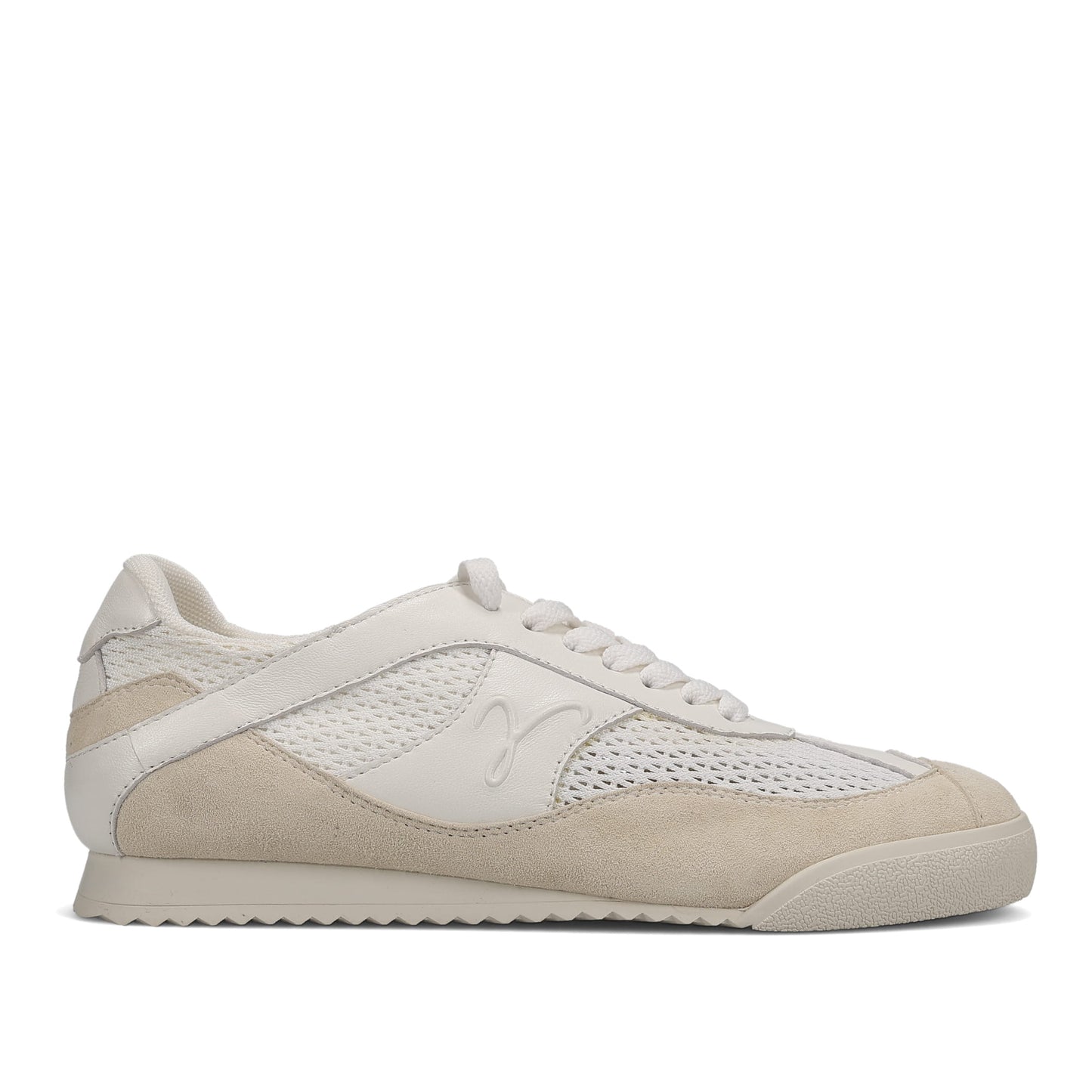 Jasmin - Panna Suede Combo white and beige lace-up sneaker with perforated mesh VANELI Women's Shoes HCO