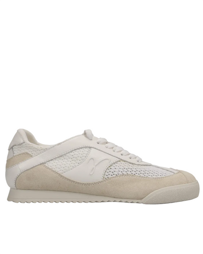 Jasmin - Panna Suede Combo white and beige lace-up sneaker with perforated mesh VANELI