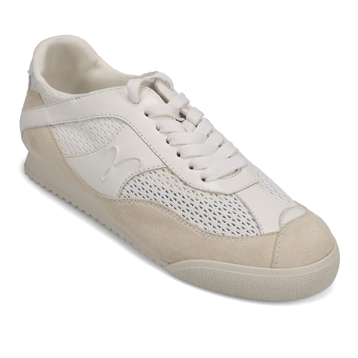 Jasmin - Panna Suede Combo white and beige lace-up sneaker with perforated mesh VANELI Women's Shoes HCO