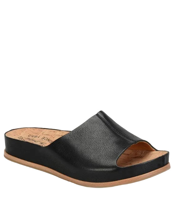 Tutsi Leder-Slipper mit Korksohle, offener Zehenpartie, gepolstertem Einstieg