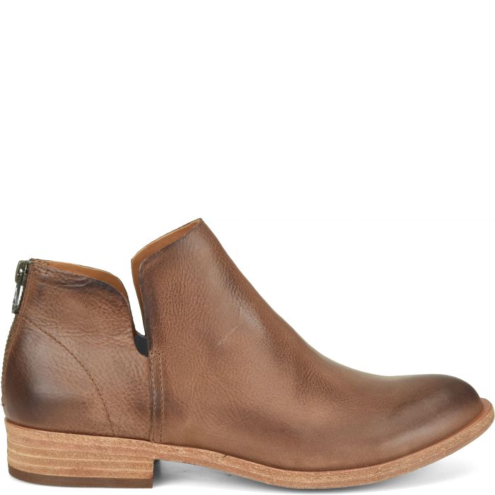 Renny ankle boot in brown leather with side zipper and low stacked heel