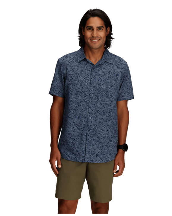 Amp Lite II S/S - Naval Frond Pt blue floral short sleeve shirt by ROYAL ROBBINS