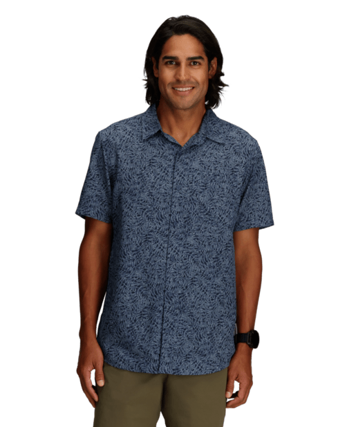 Amp Lite II S/S - Naval Frond Pt blue floral short sleeve shirt with stretch by ROYAL ROBBINS