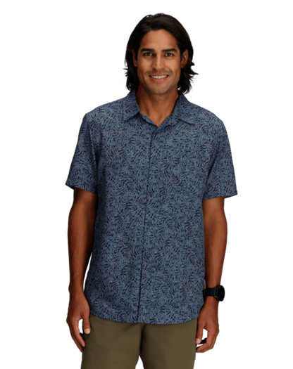 Amp Lite II S/S - Naval Frond Pt blue floral short sleeve shirt with stretch by ROYAL ROBBINS