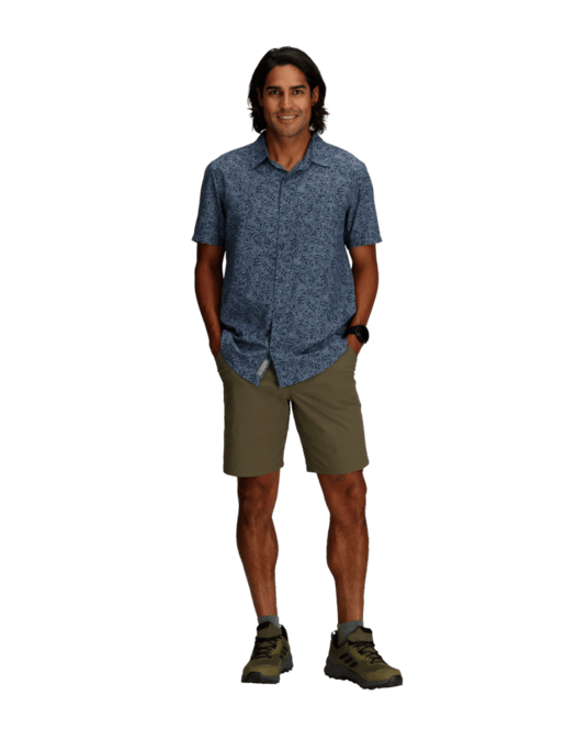 Amp Lite II S/S - Naval Frond Pt blue floral stretch short sleeve shirt by ROYAL ROBBINS