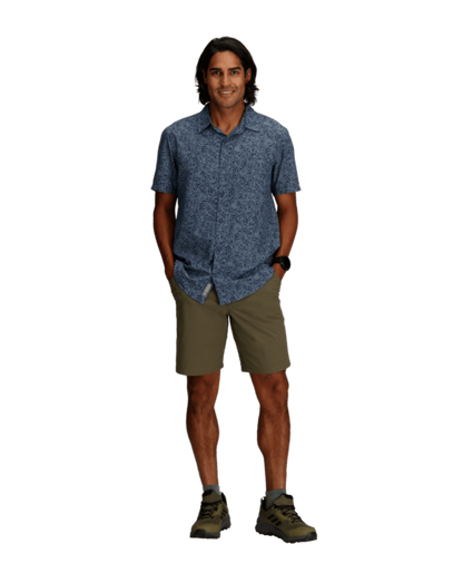Amp Lite II S/S - Naval Frond Pt blue floral stretch short sleeve shirt by ROYAL ROBBINS