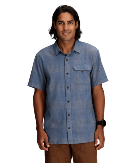 Hempline Spaced S/S - Flint blue men's short sleeve shirt with moisture wicking by ROYAL ROBBINS