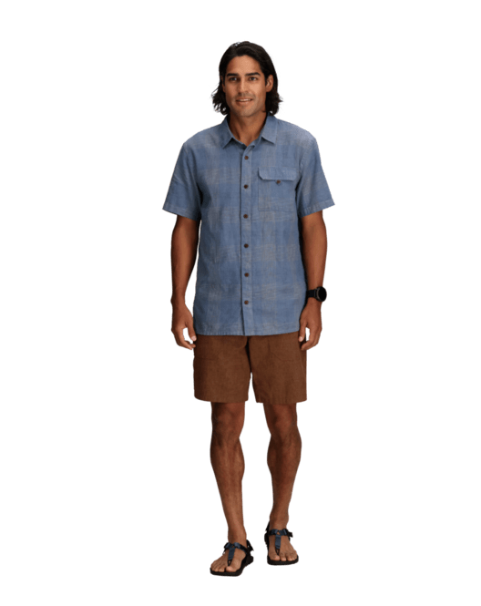 Hempline Spaced S/S - Flint blue men's short sleeve shirt by ROYAL ROBBINS, breathable and durable