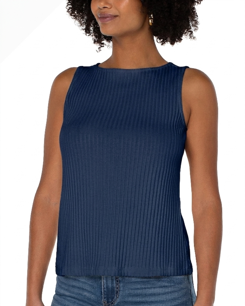 Sleeveless Boat Neck Rib Knit Top - Club Navy