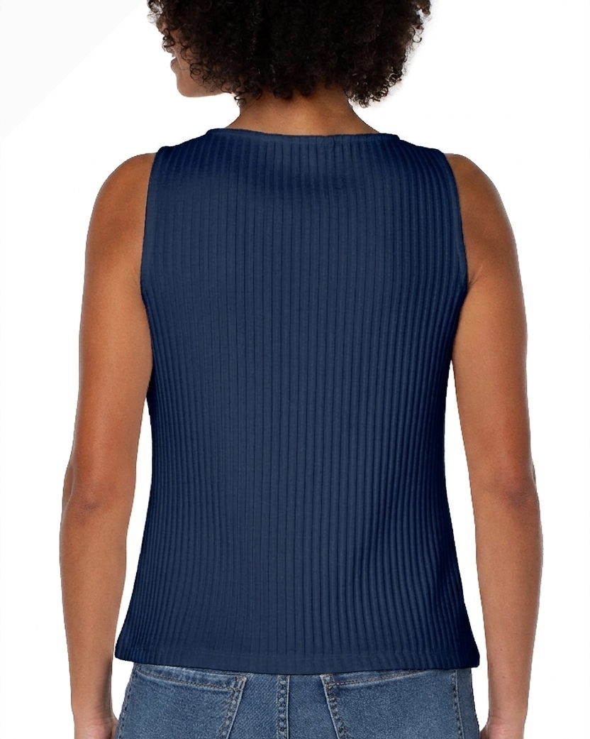 Sleeveless Boat Neck Rib Knit Top - Club Navy