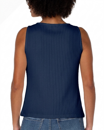Sleeveless Boat Neck Rib Knit Top - Club Navy