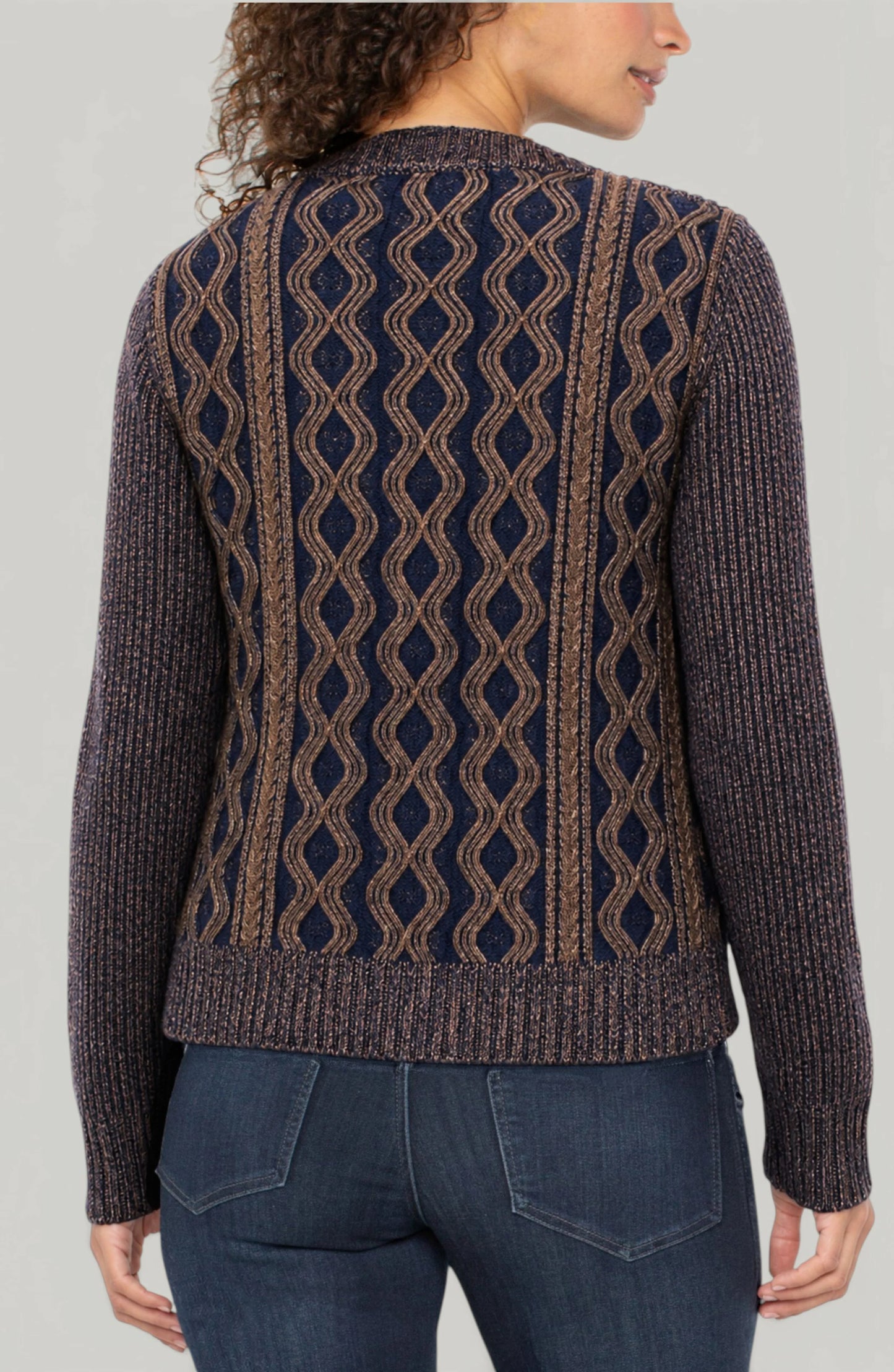 Long Sleeve Crew Neck Sweater in navy geometric by LIVERPOOL LOS ANGELES