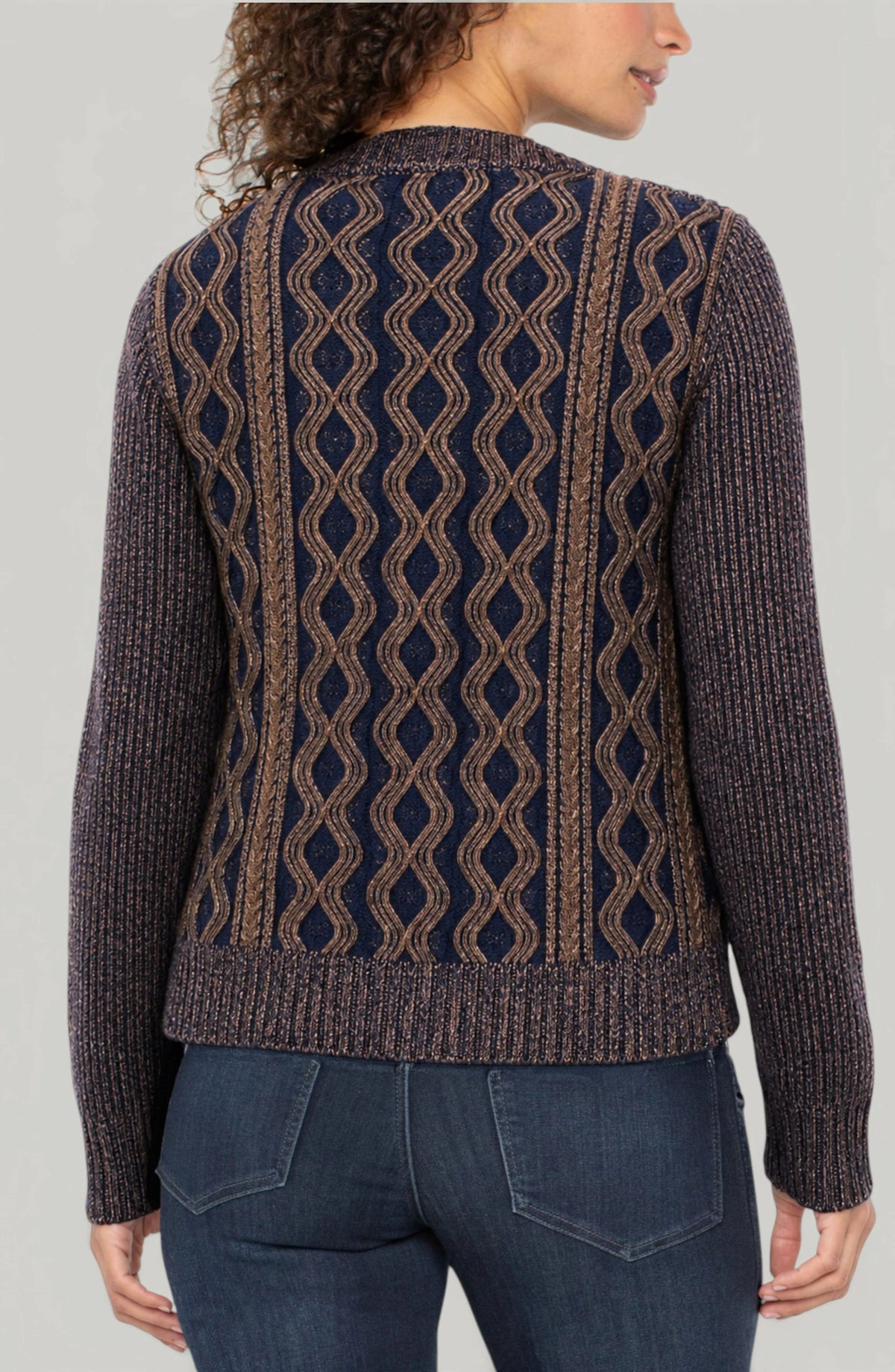 Long Sleeve Crew Neck Sweater in navy geometric by LIVERPOOL LOS ANGELES