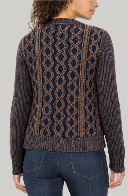 Long Sleeve Crew Neck Sweater in navy geometric by LIVERPOOL LOS ANGELES