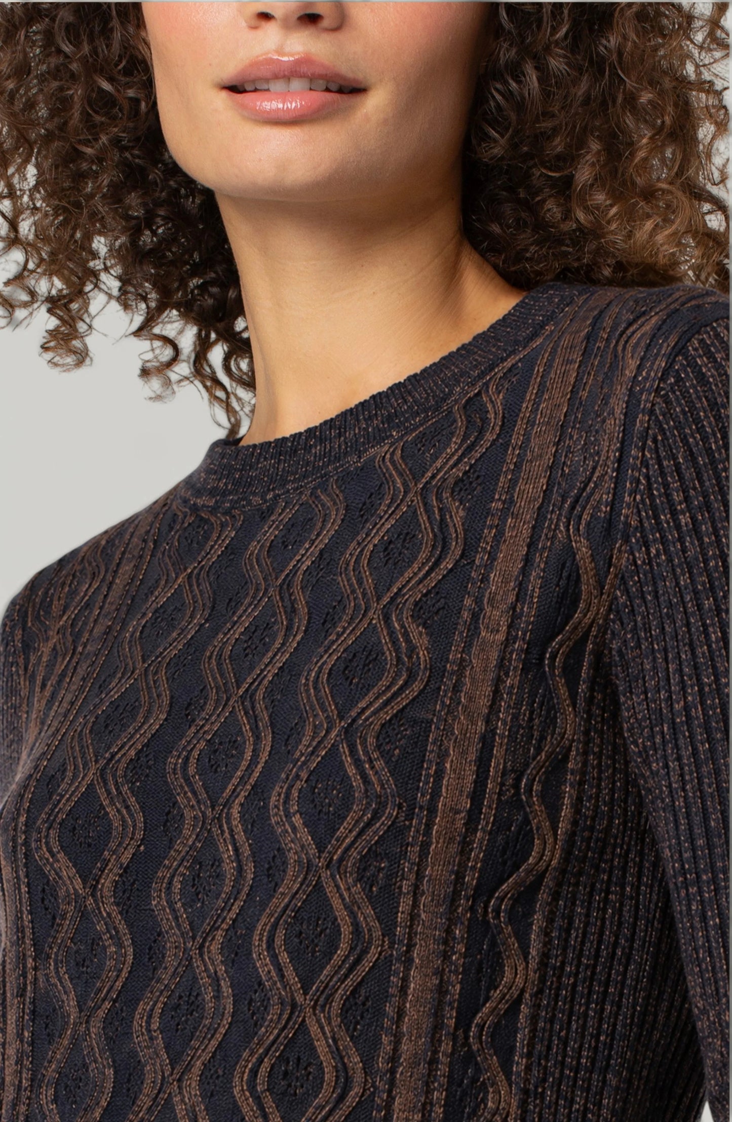 Long Sleeve Crew Neck Sweater in navy geometric knit by LIVERPOOL LOS ANGELES
