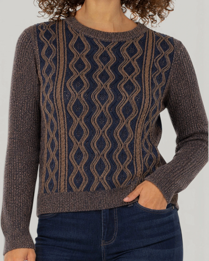 Long Sleeve Crew Neck Sweater in geometric navy by LIVERPOOL LOS ANGELES